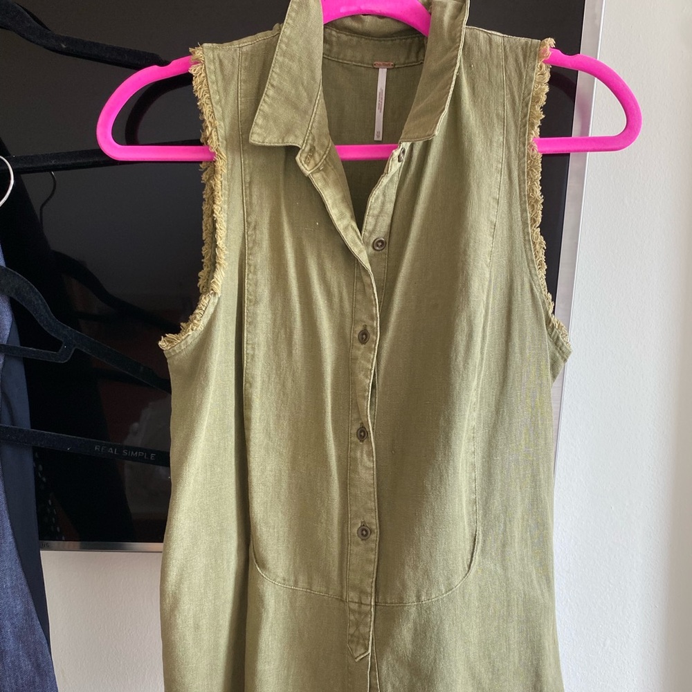 Free People Green Denim Shirt Vest
